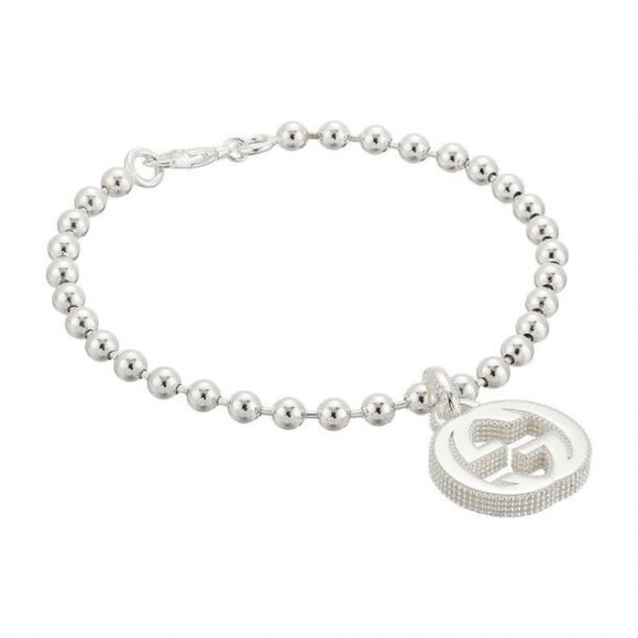 NEW Gucci Interlocking GG Logo Sterling Silver Boule Bracelet Sz 21 100% Auth - Picture 1 of 9
